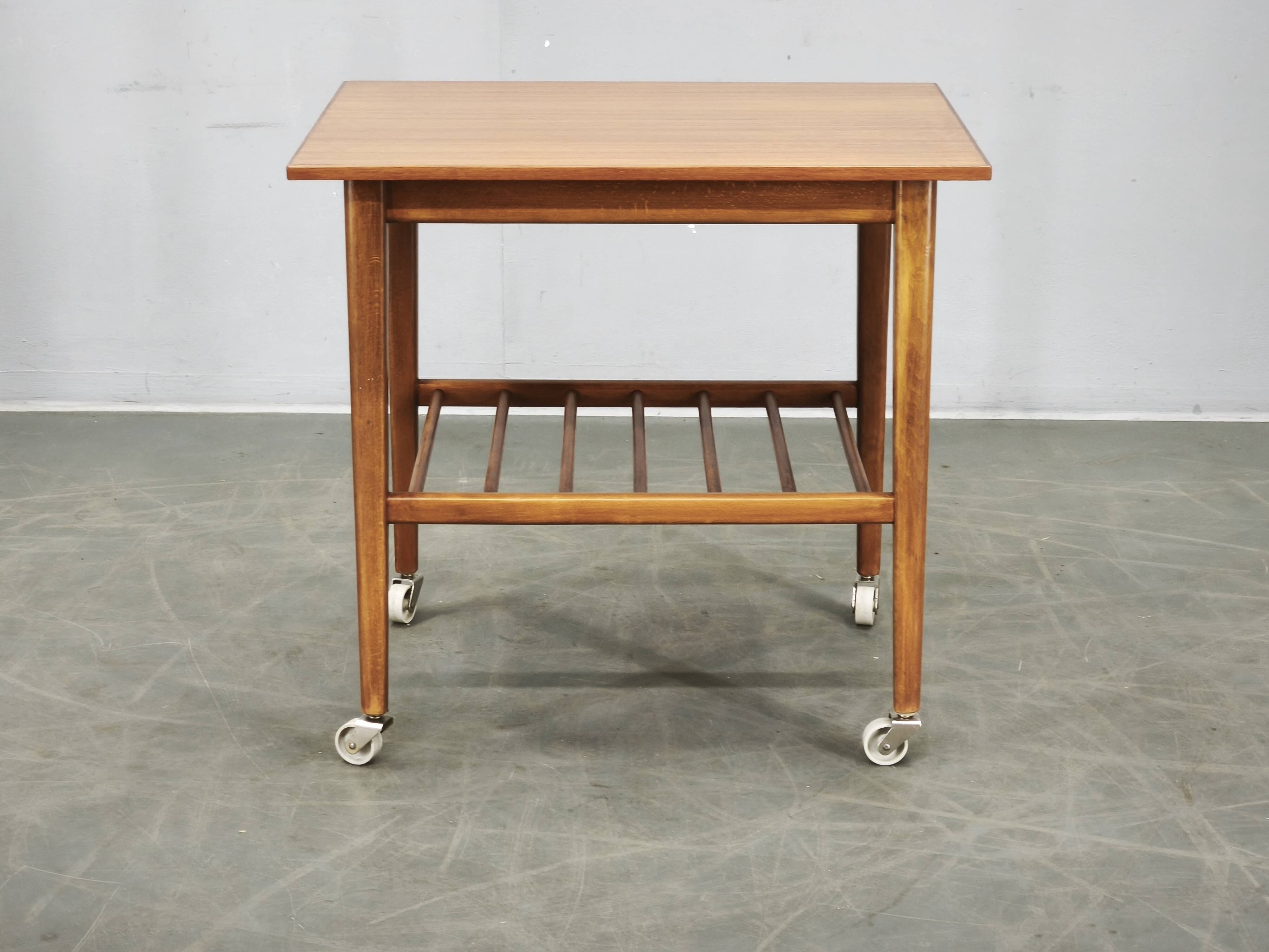 1960s Danish Modern Teak Serving Cart on Wheels