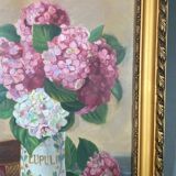 Watercolor bouquet of hydrangeas still life 20th golden frame