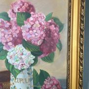 Watercolor bouquet of hydrangeas still life 20th golden frame