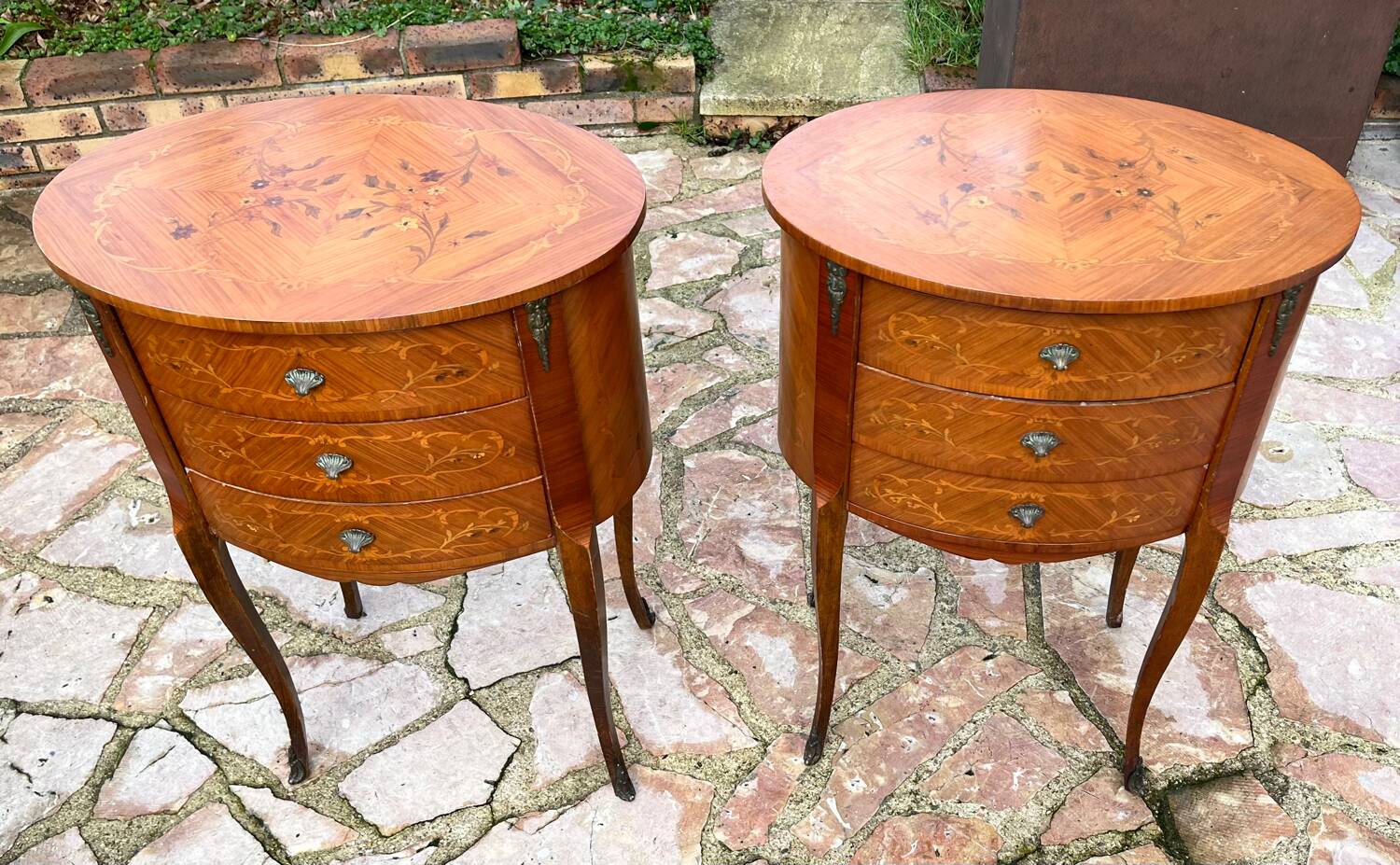 Pair of marquetry bedside tables