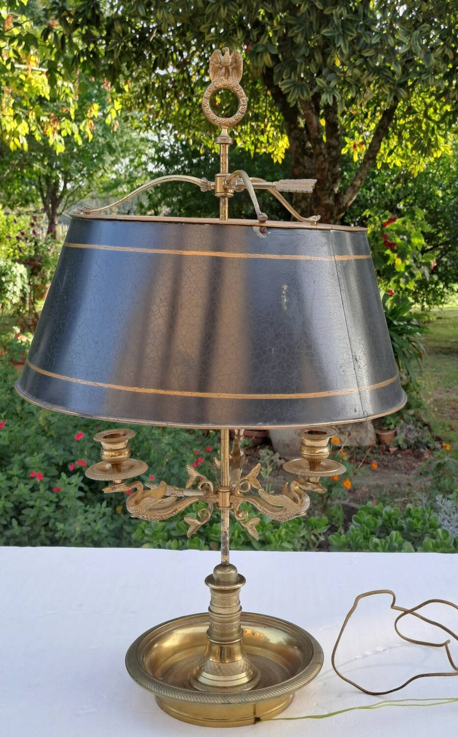 Empire style bouillotte lamp in bronze and sheet metal