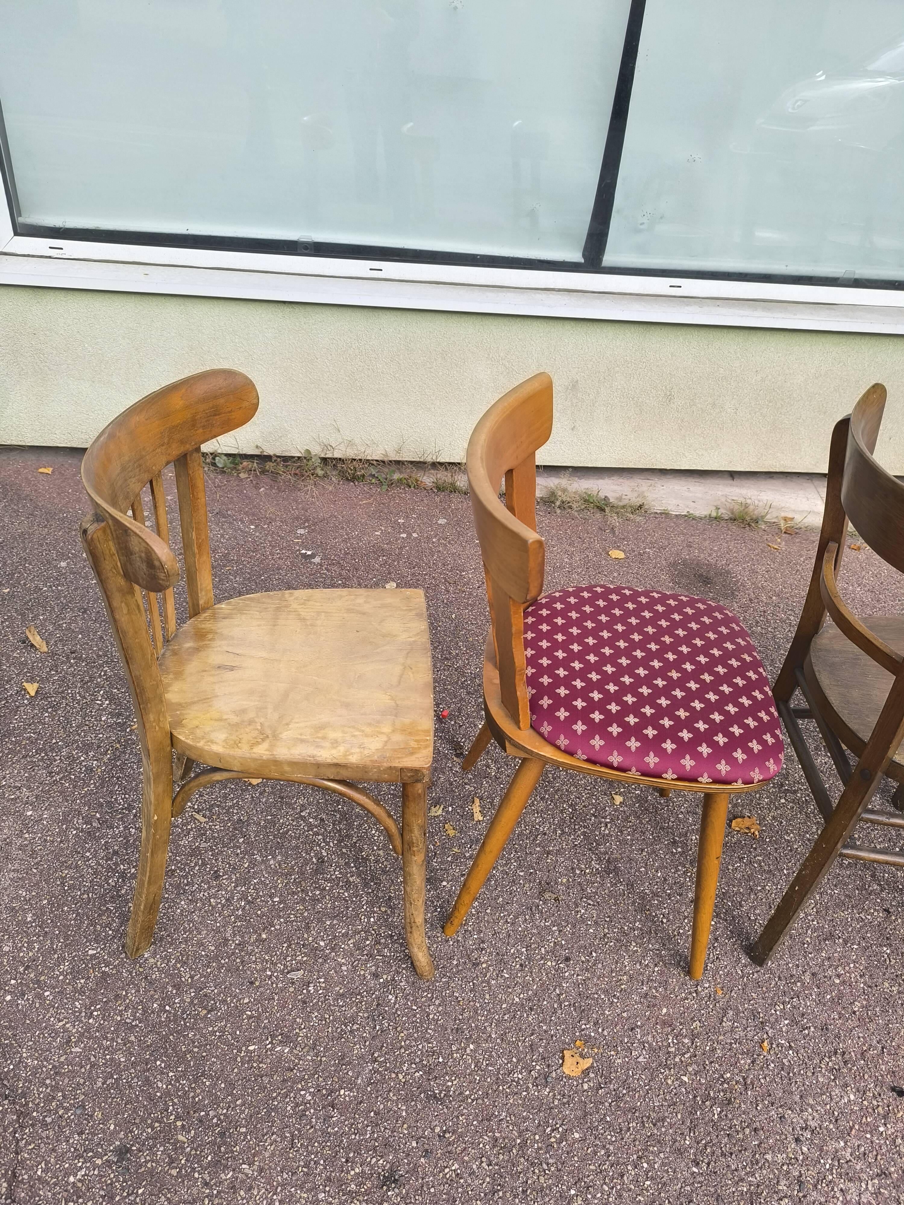 set of 6 mismatched vintage wooden bistro chairs