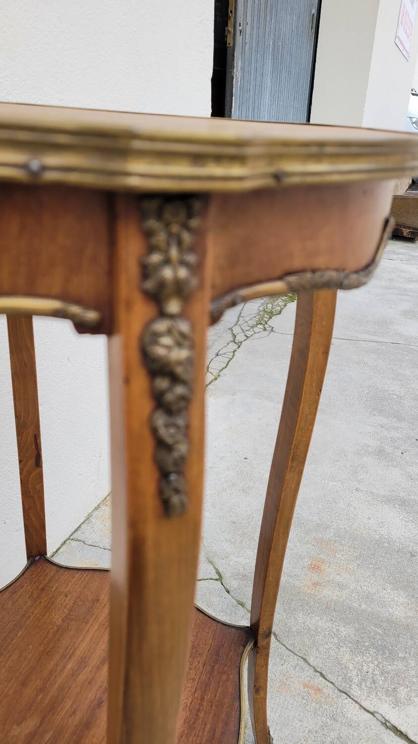 Selette pedestal side table Louis XV style with decorated marquetry and rosewood - 1900s