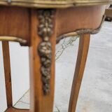 Selette pedestal side table Louis XV style with decorated marquetry and rosewood - 1900s