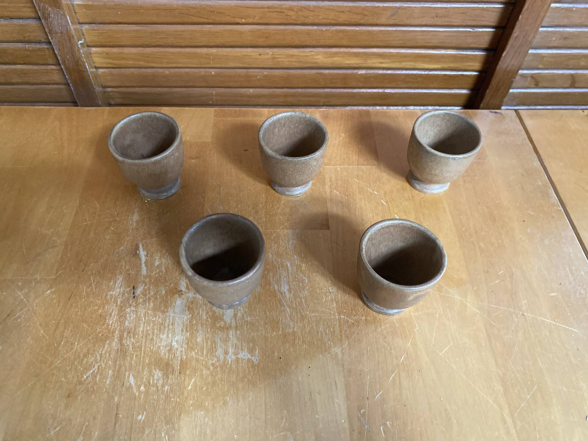 Set of 5 Vintage Beige Stoneware Egg Cups