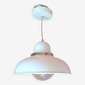Industrial metal and glass pendant light