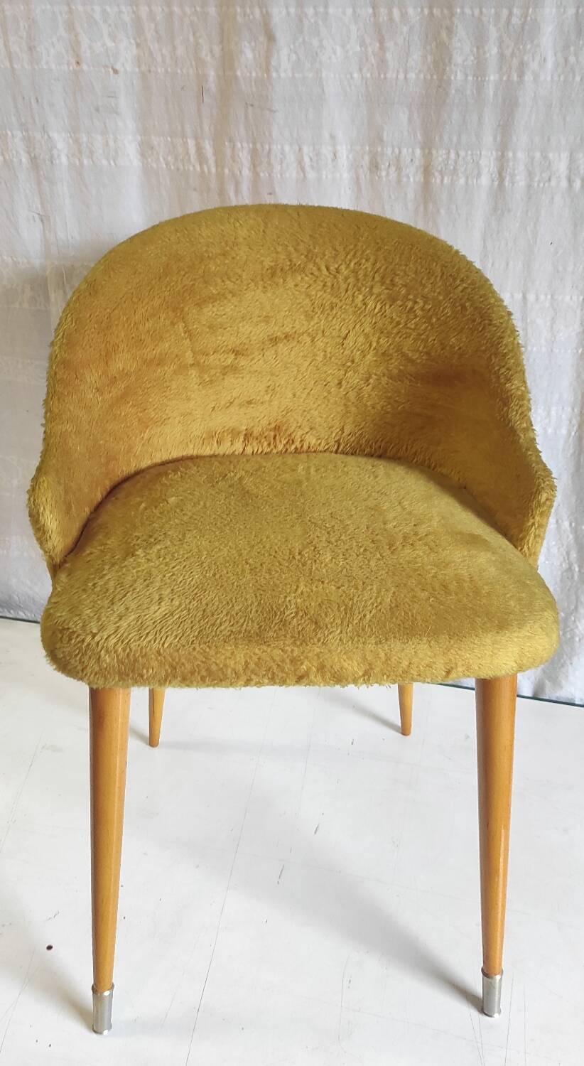 Vintage chair in wood and old gold fur - 50s/60s