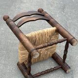 Low chair in oak and straw vintage design 60s