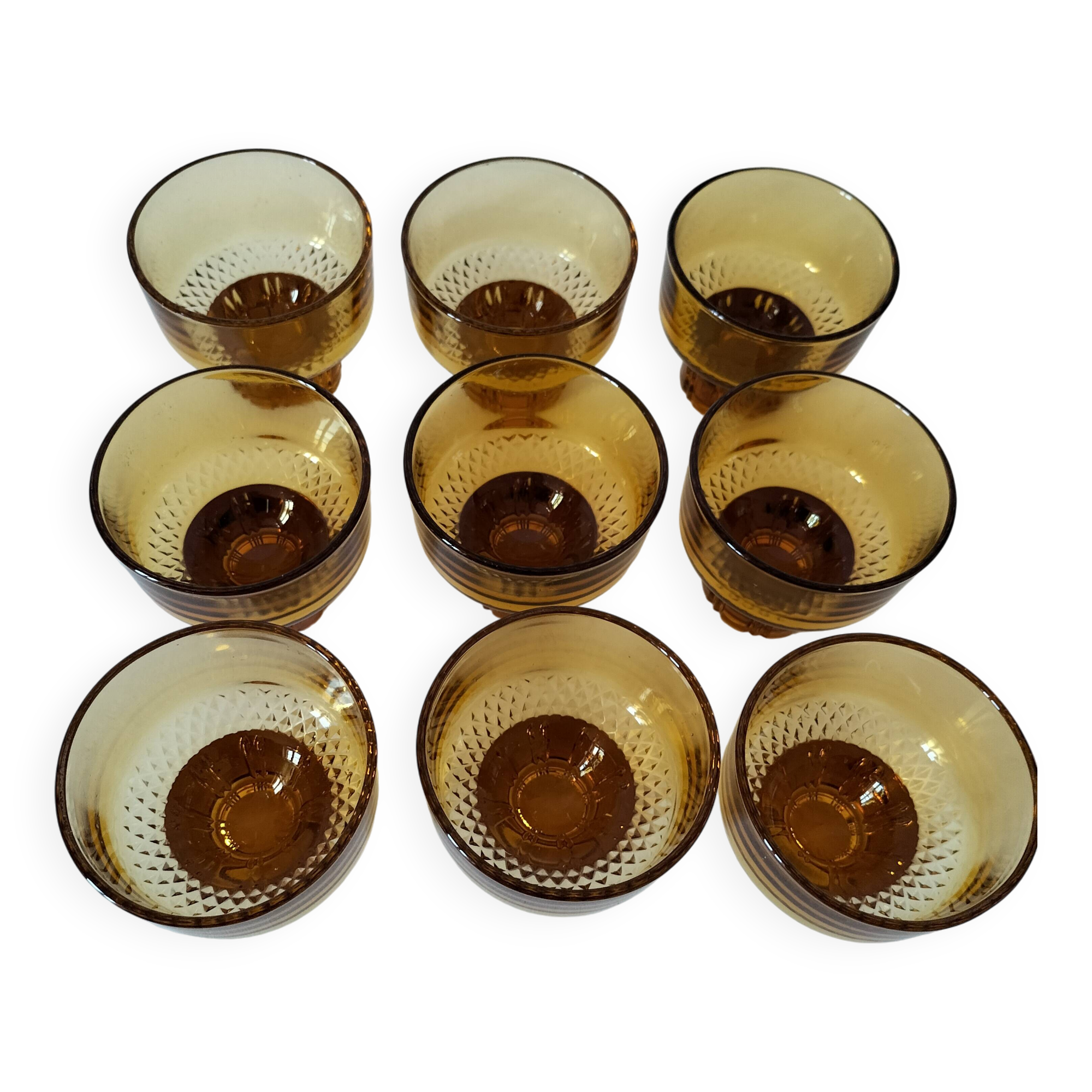 Vintage amber pressed glass glasses