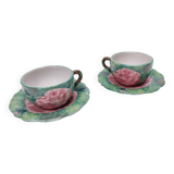 Pair of Green Earthenware Tea /Coffee Cups with Floral Motifs by Zaccagnini