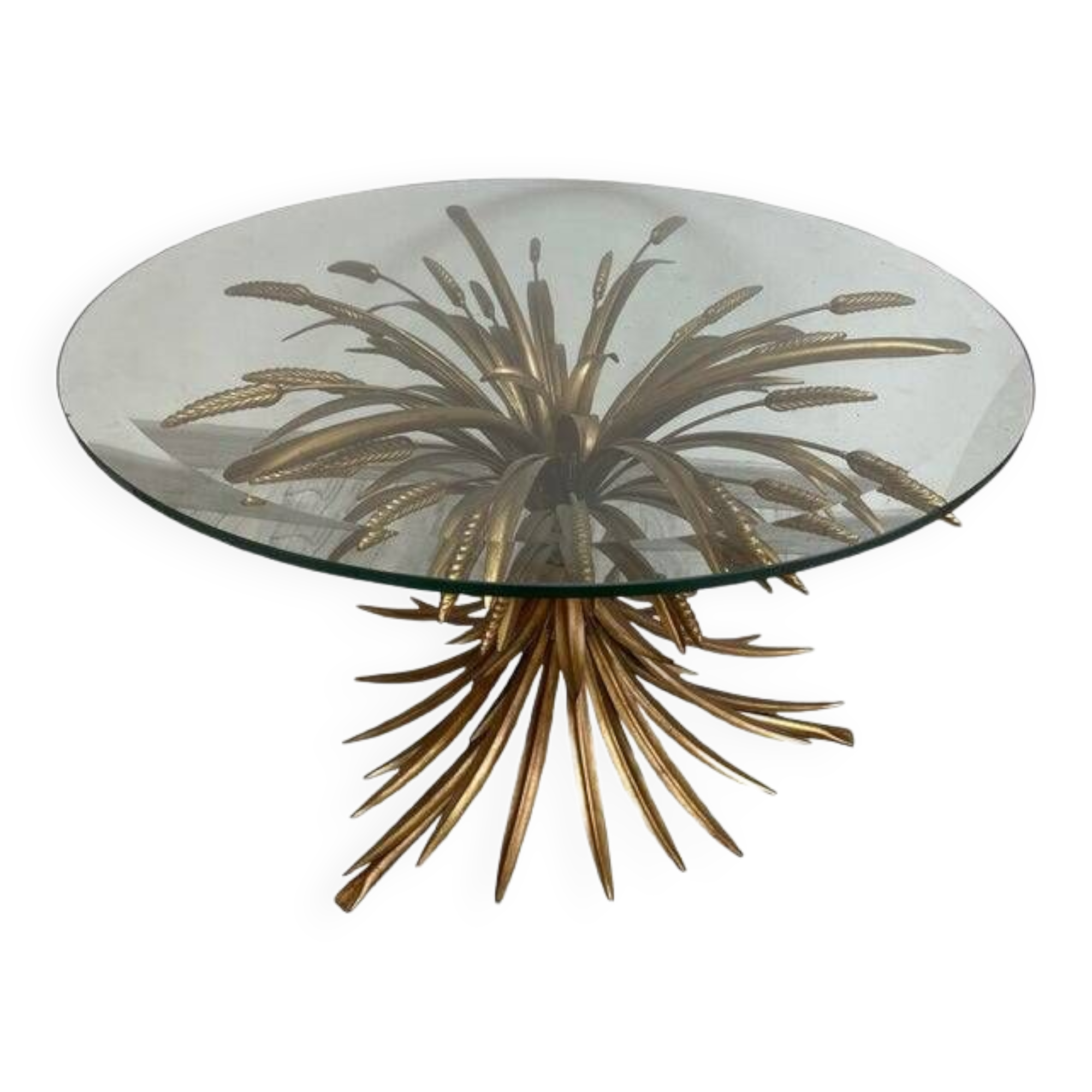 Old gold florentine wrought iron ears cofee table