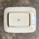 Small rectangular Gien dish in blue ironstone, "Birds" service from around 1870.