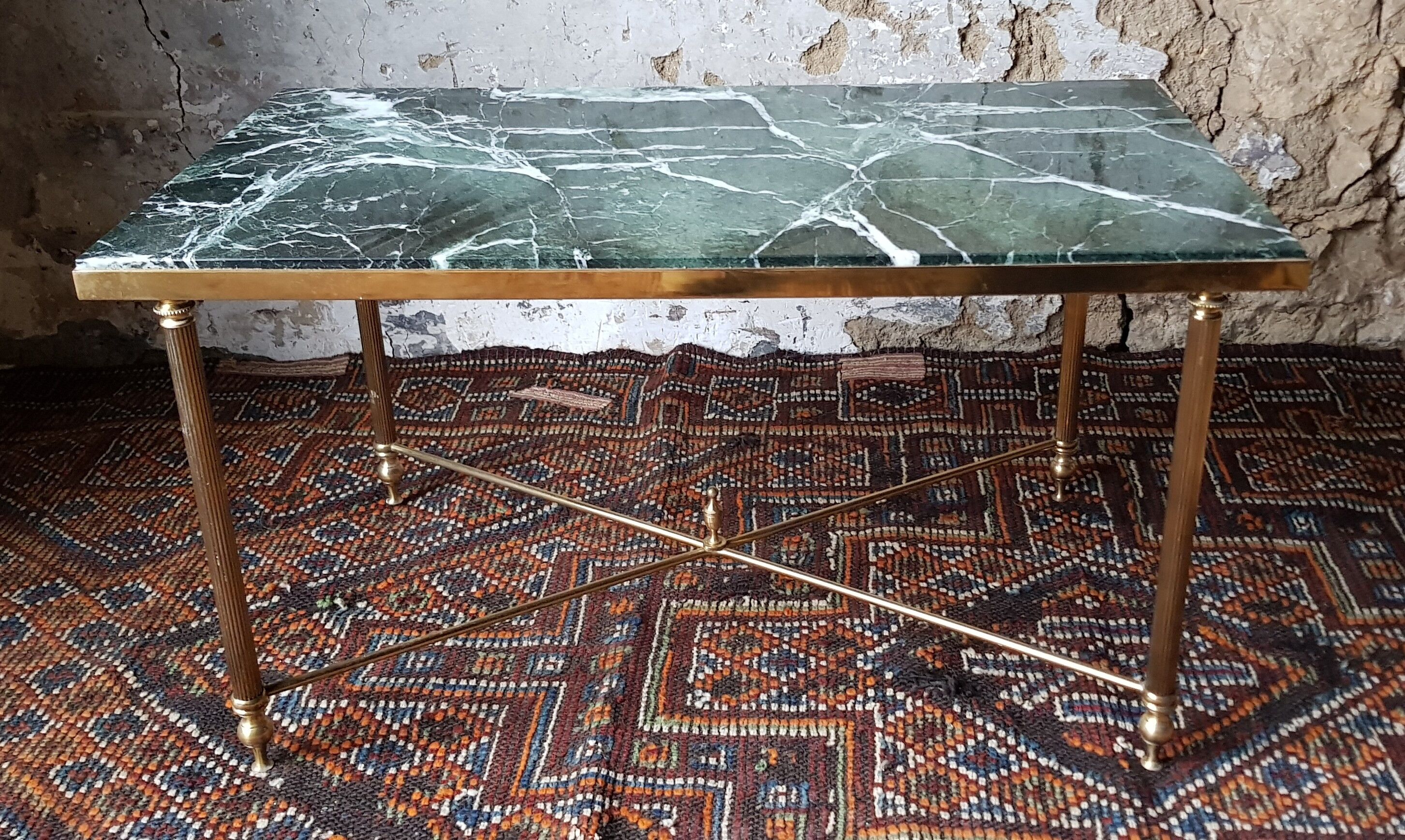 Brass coffee table and green marble