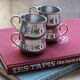 Stainless steel mugs x4, golden handle, vintage Italian craftsmanship.