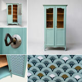 Vintage grey-green glass cabinet from the 1960s.