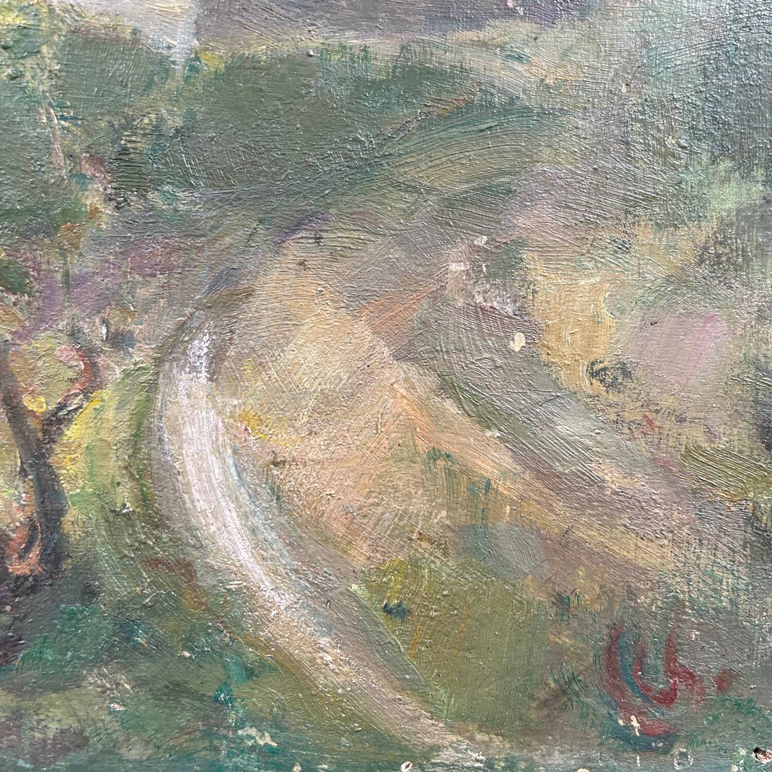 Antique painting of a lake and mountain landscape