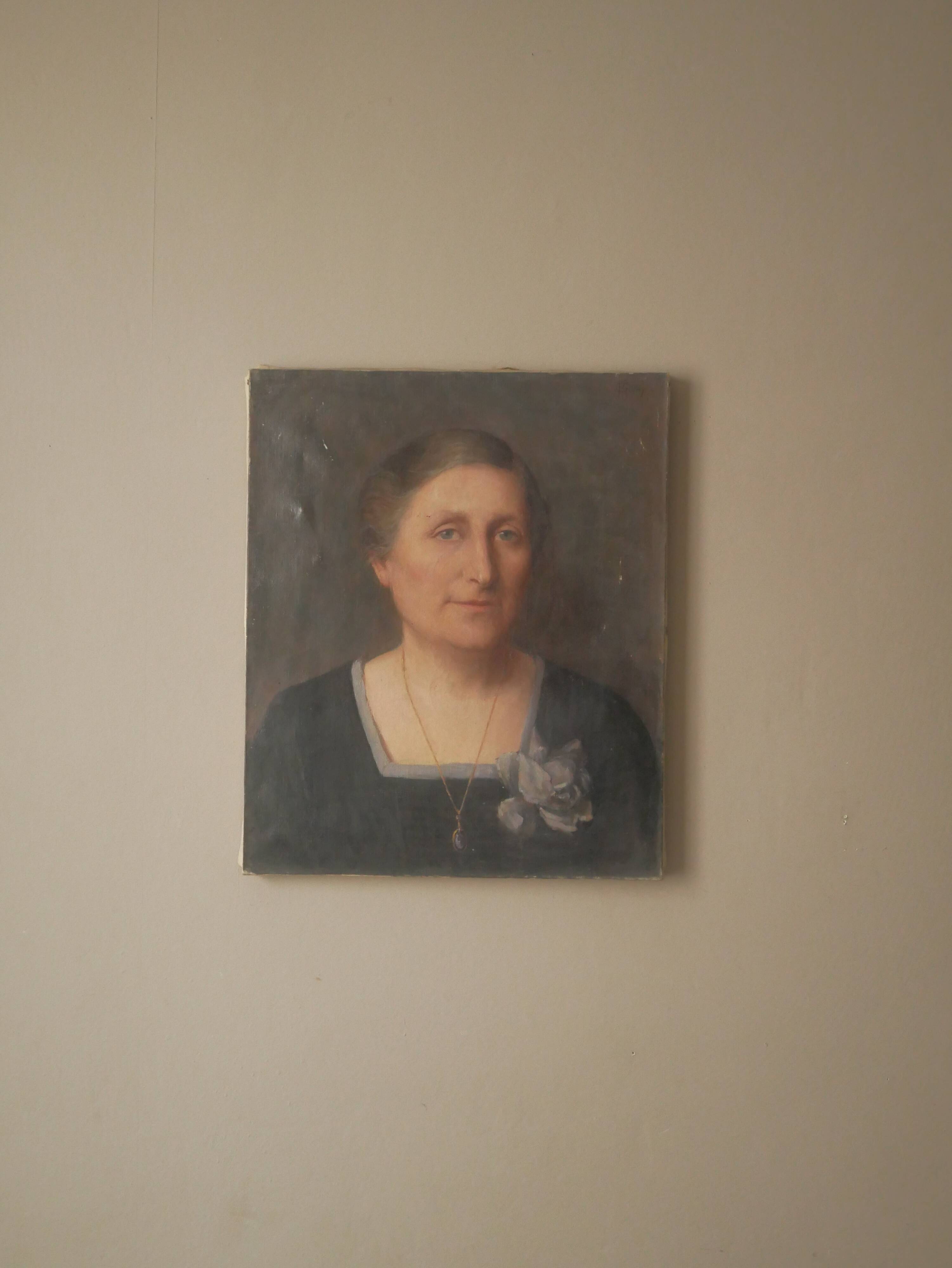 Painting portrait oil on canvas decoration country chic woman painted face bohemian flea market spirit