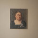 Painting portrait oil on canvas decoration country chic woman painted face bohemian flea market spirit