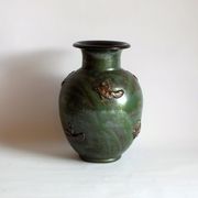Art Deco Stoneware Vase with Fish Reliëf by Roger Guerin, Belgium, 1920s