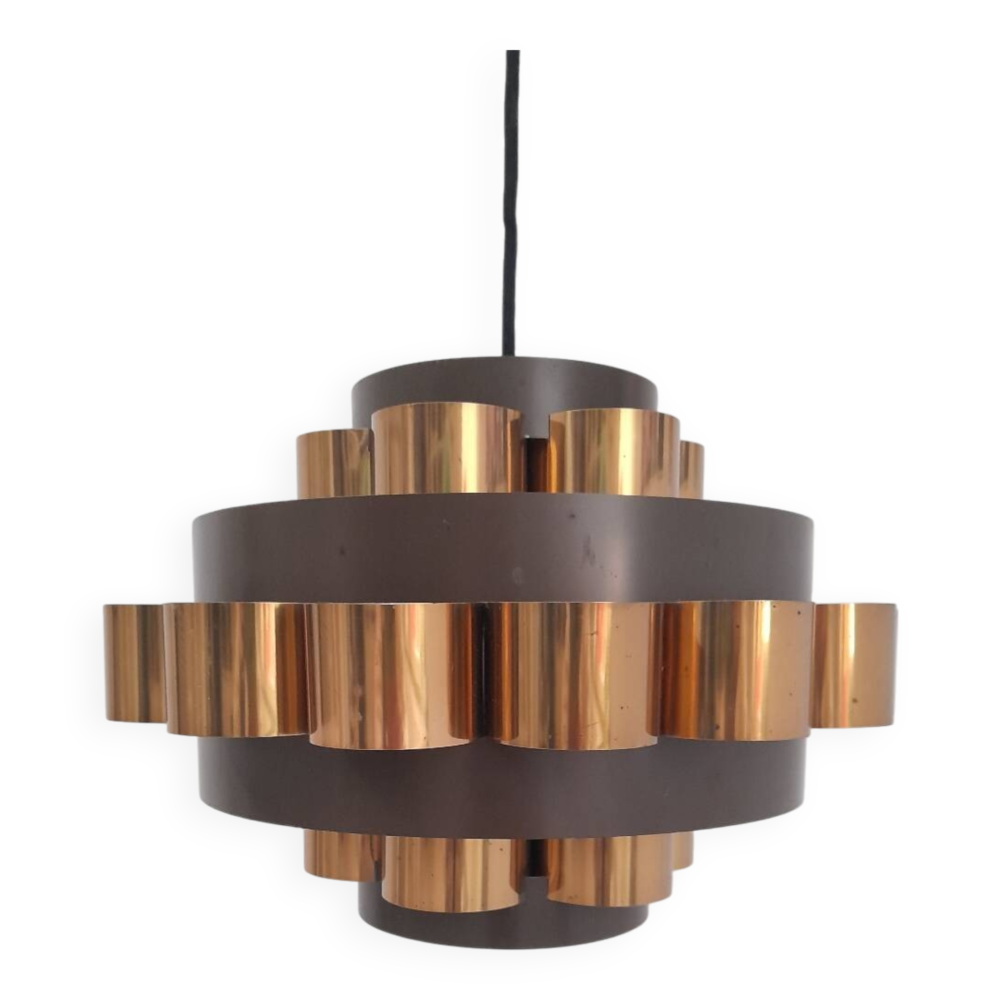 Danish copper suspension light by Werner Schou, 1970s.