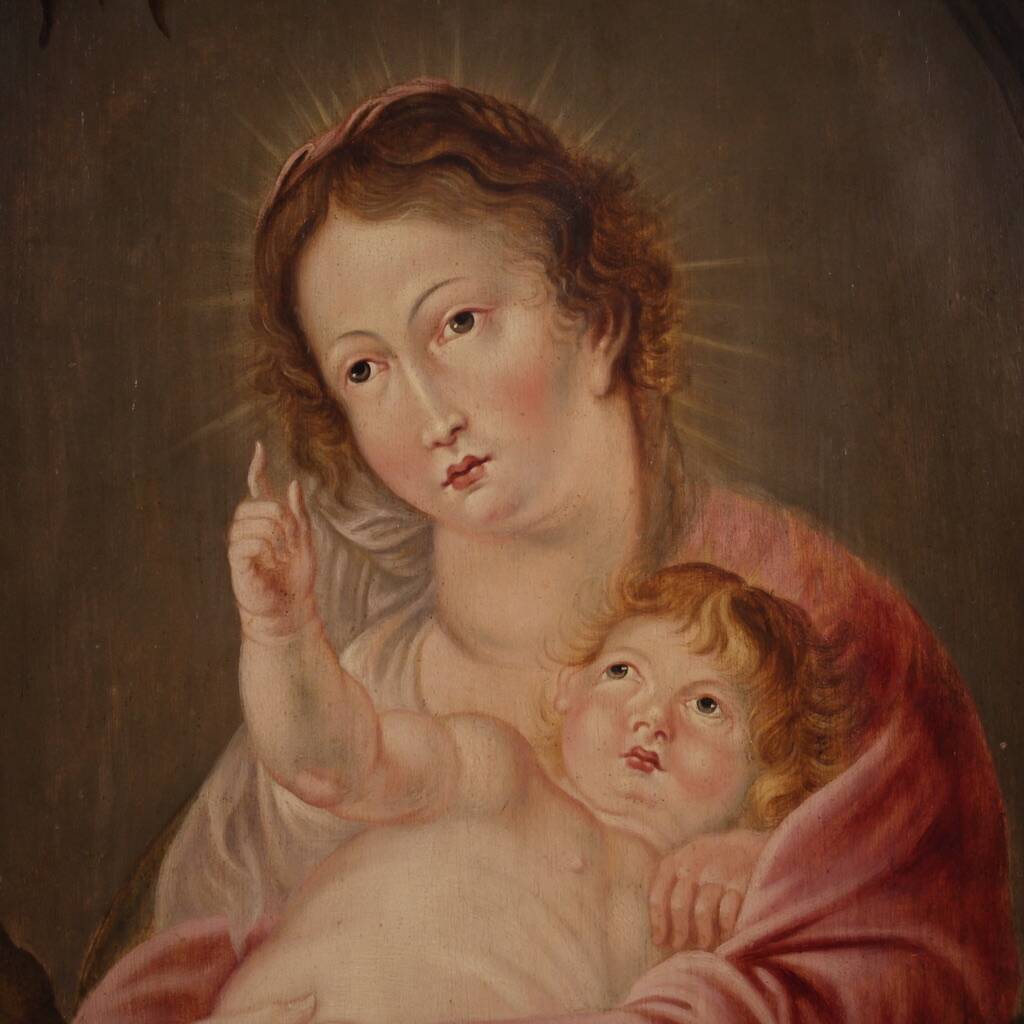 17th century Flemish oil on panel painting, Madonna and Child