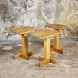 Series of 3 side tables in oak and pine