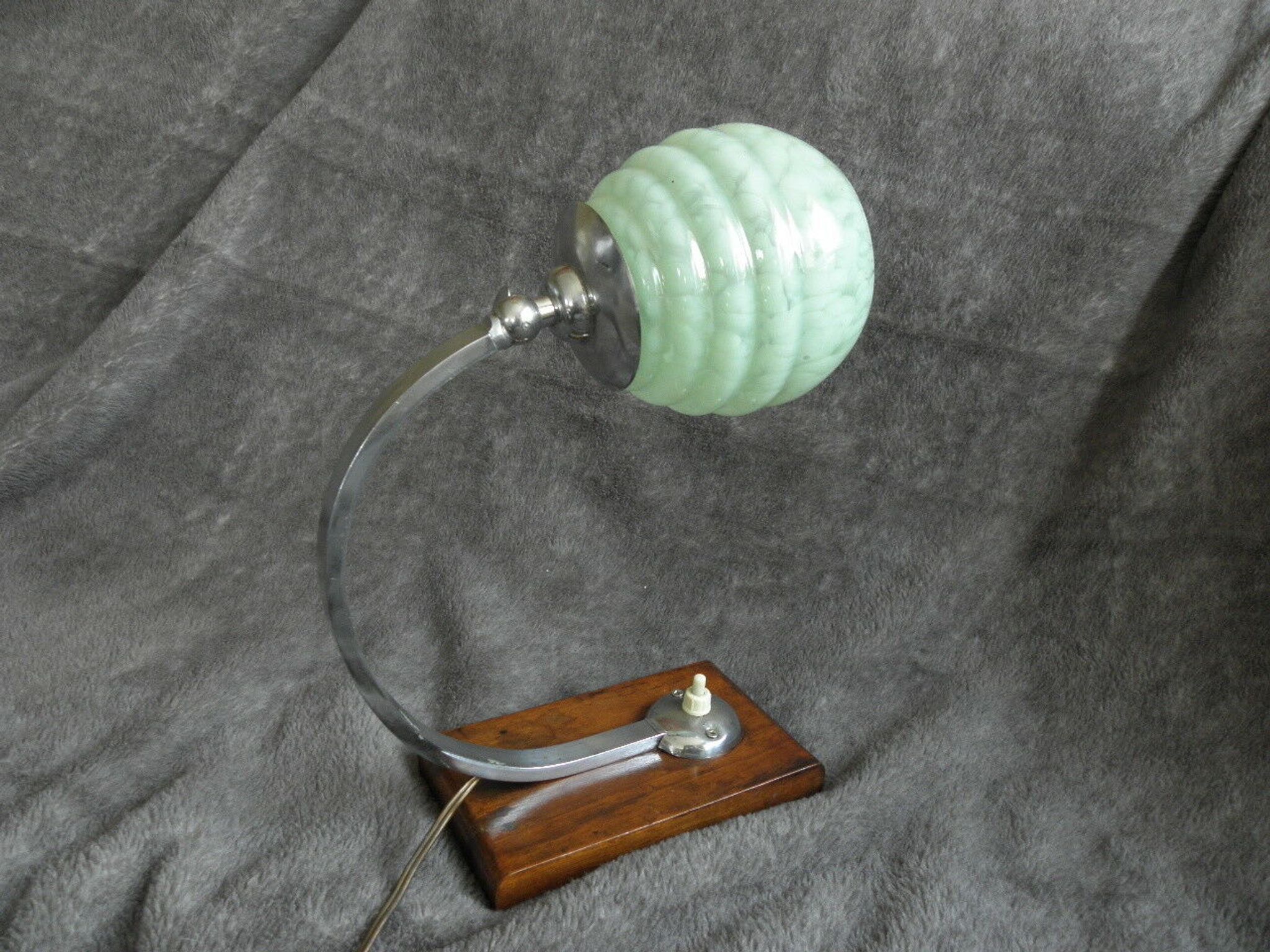 Table lamp or desk glass and vintage wood