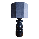 Sculptural table lamp made of turned wood
