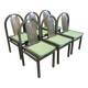 Set of 6 Baumann Argos bistro chairs in wood and green fabric from the 80s France
