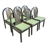 Ensemble de 6 chaises bistrot Baumann Argos bois et tissu vert années 80 France