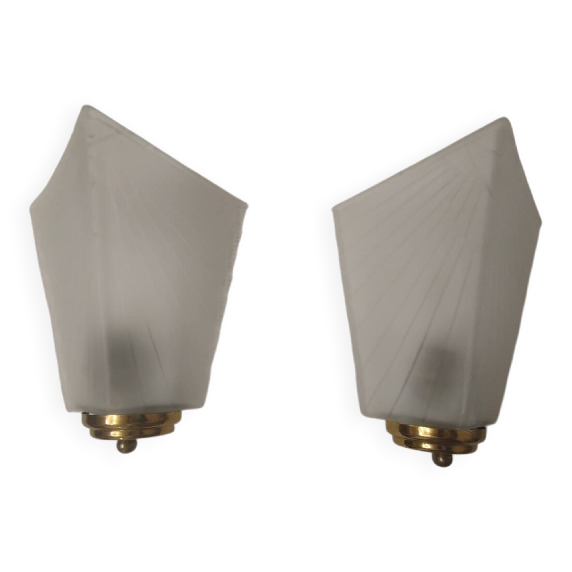 Pair of Art Deco wall sconces in frosted glass & brass