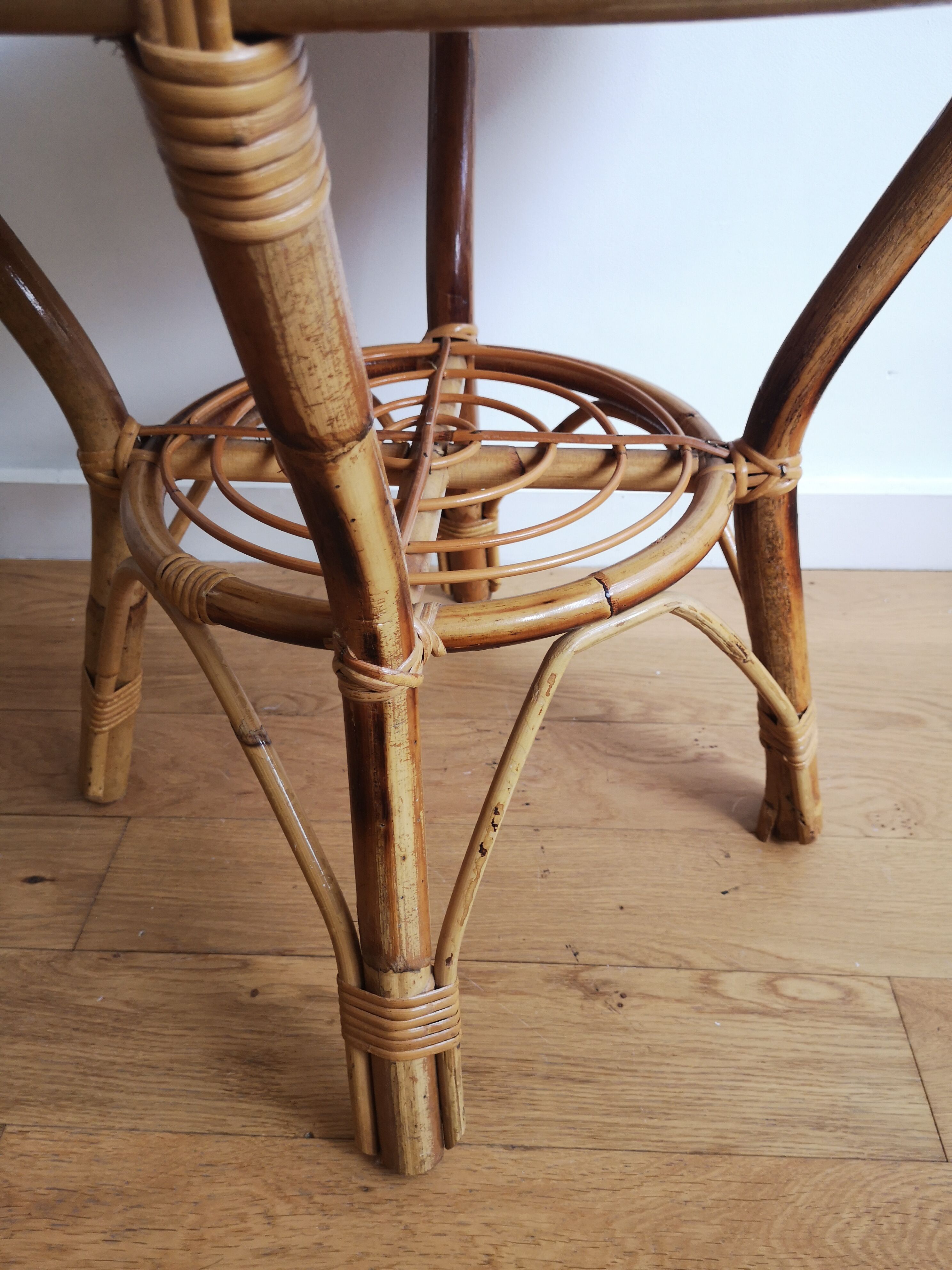 Wooden and rattan coffee table