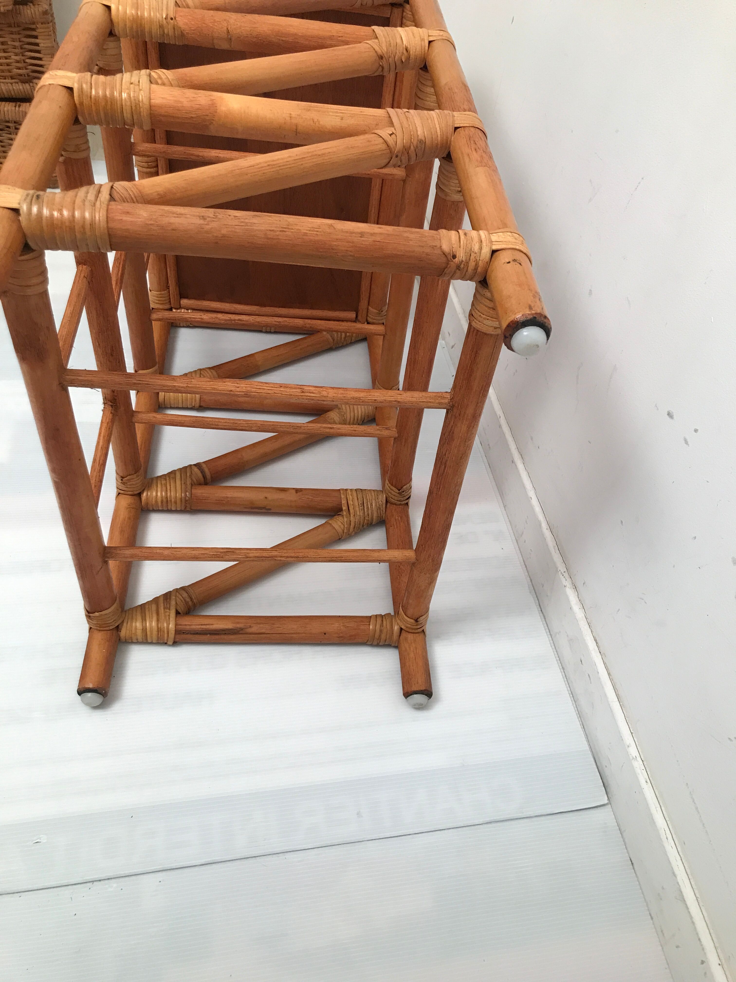 Rattan wicker storage cabinet with 3 vintage drawers
