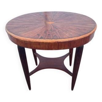 Oval table in rosewood and sycamore
