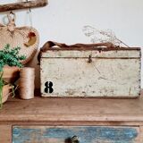 White patinated antique wooden chest