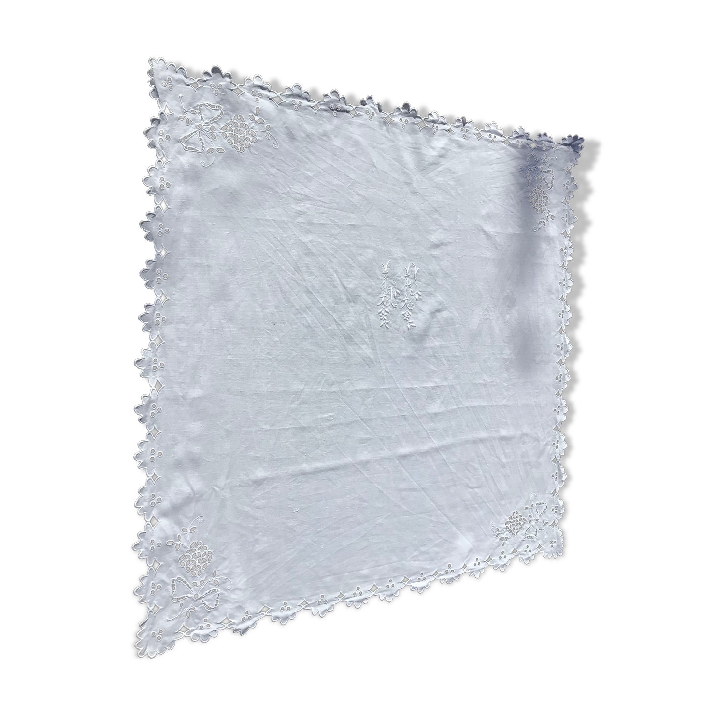 Tablecloth monogram LF square English embroidery