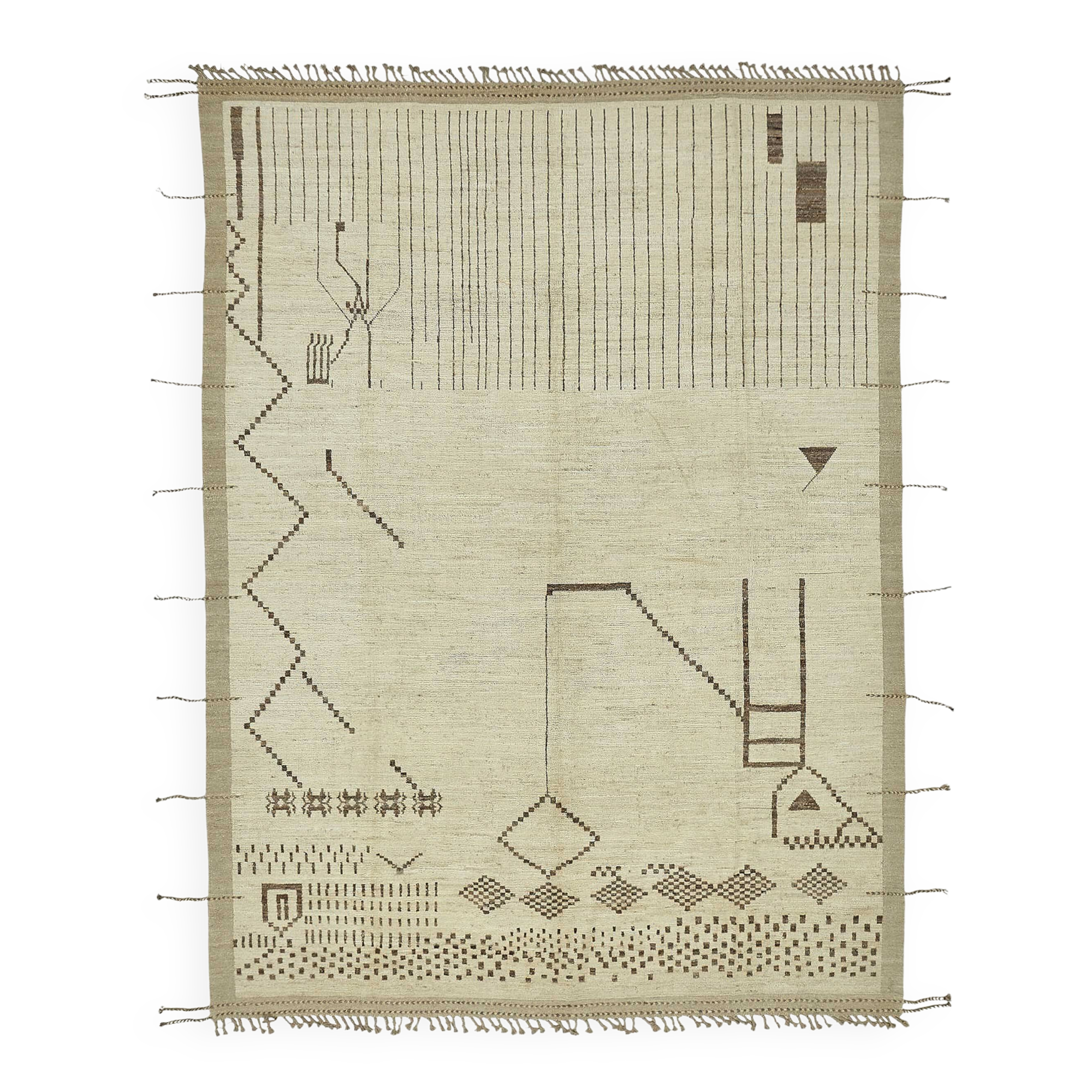 Handwoven Turkish Rustic 277 cm x 370 cm Beige Wool Carpet