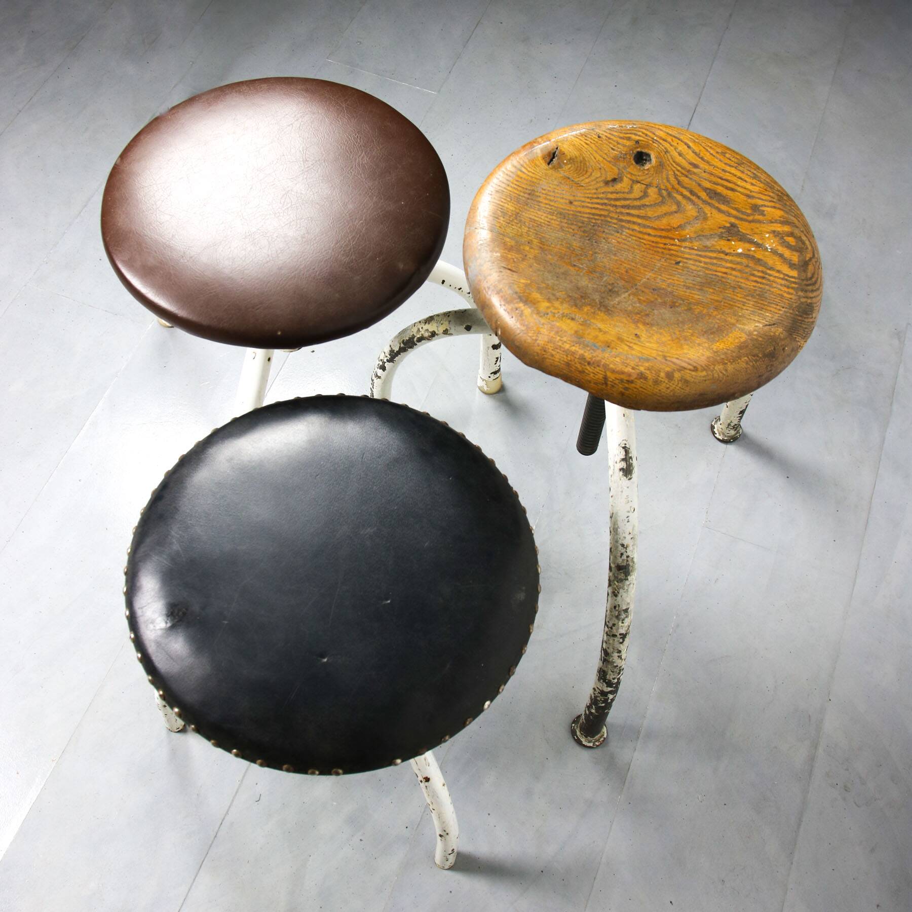 Vintage Industrial Adjustable Swivel Stools, Set of 3