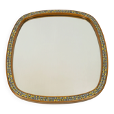 Miroir des années 1950 avec cadre en mosaïque et en bois de cerisier