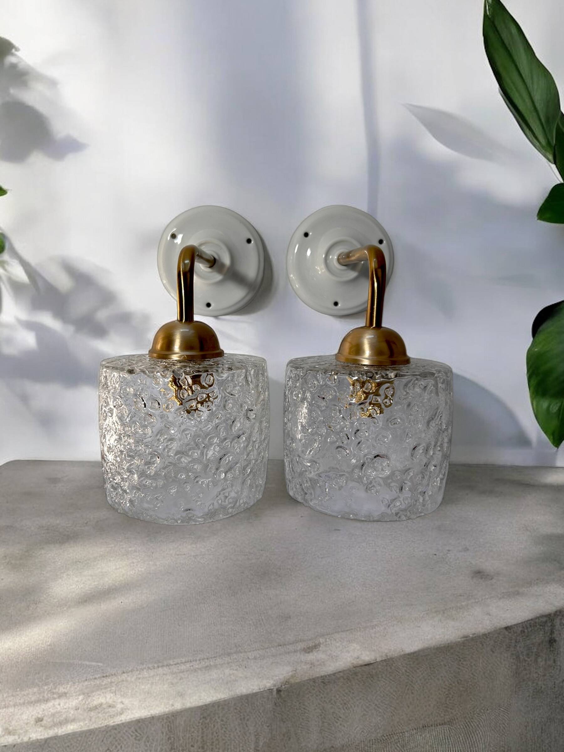 Pair of bubble glass wall lights