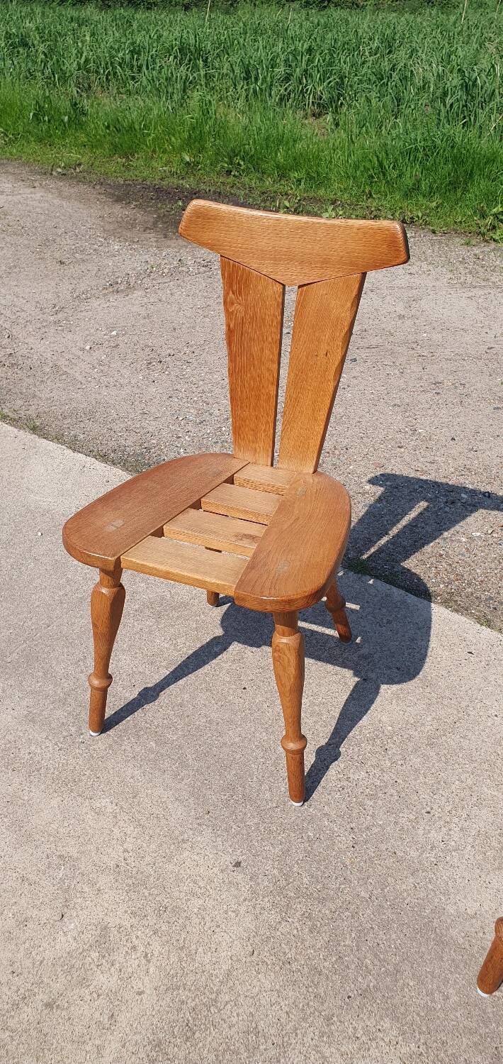 Set 4 Brutalist sculptural vintage oak cafe dining chair 1960s