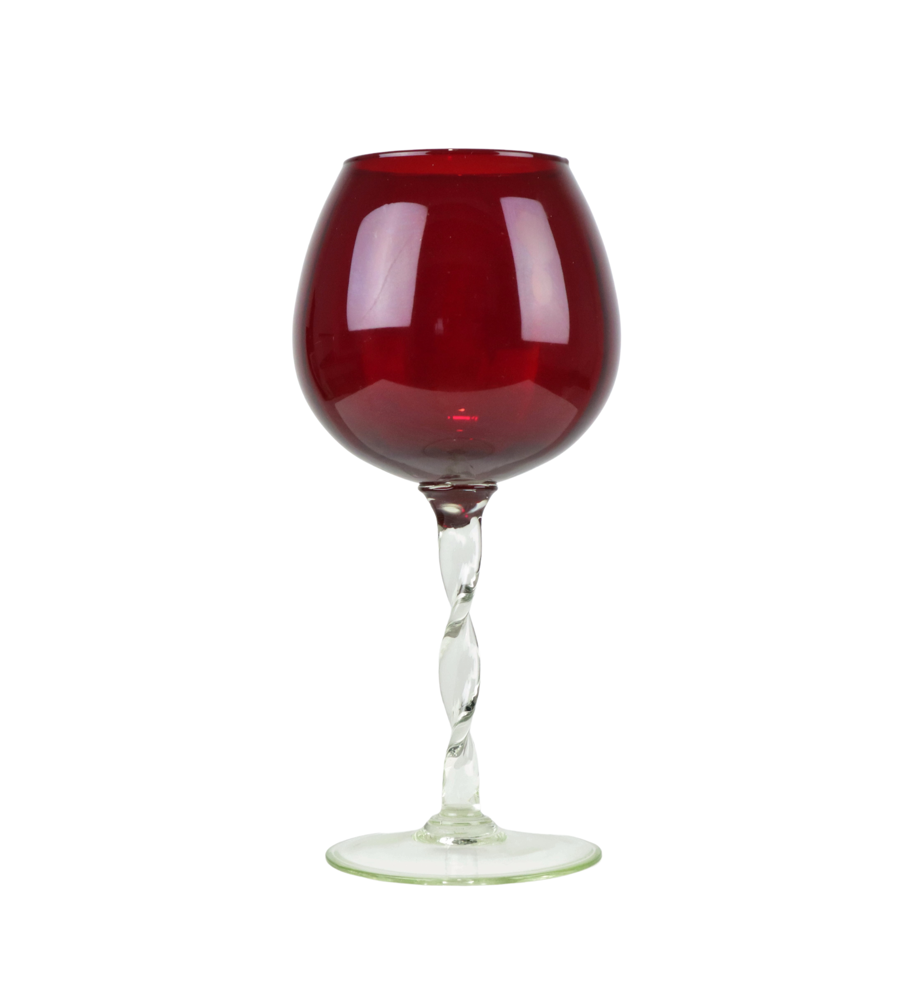 Vintage red glass brandy glass cup mouth blown italy 33cm