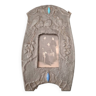 Art nouveau photo frame in embossed pewter