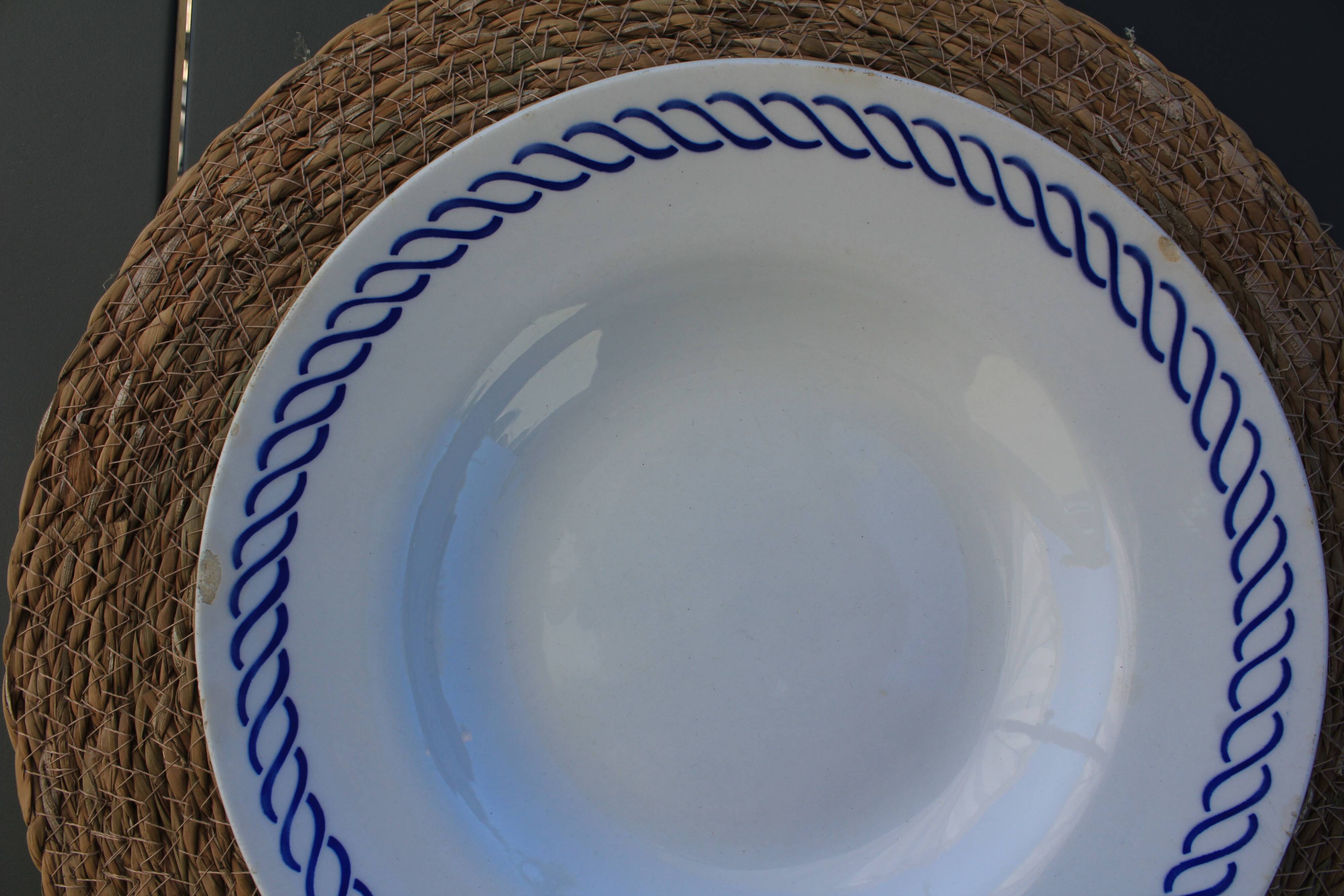 Deep plate with royal blue geometric pattern marked on the back FB 45.