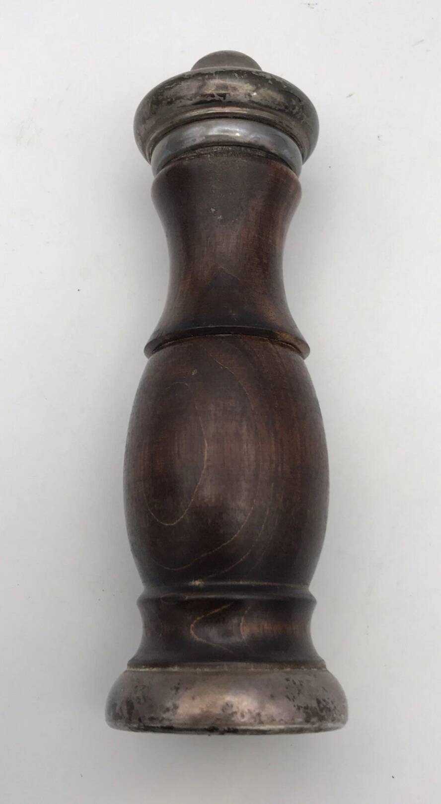 Vintage pepper mill in wood and silver, fisher silversmith 1937, italy