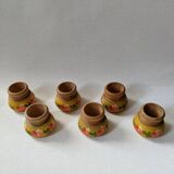Egg cups in wood with hand-painted floral decoration, handcrafted