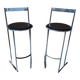 Paire de tabourets vintage des années 70 - Design minimaliste en chrome et cuir