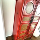Armoire Chinoise Ancienne Rouge laquée Haute Brillance L100xP49xH175cm