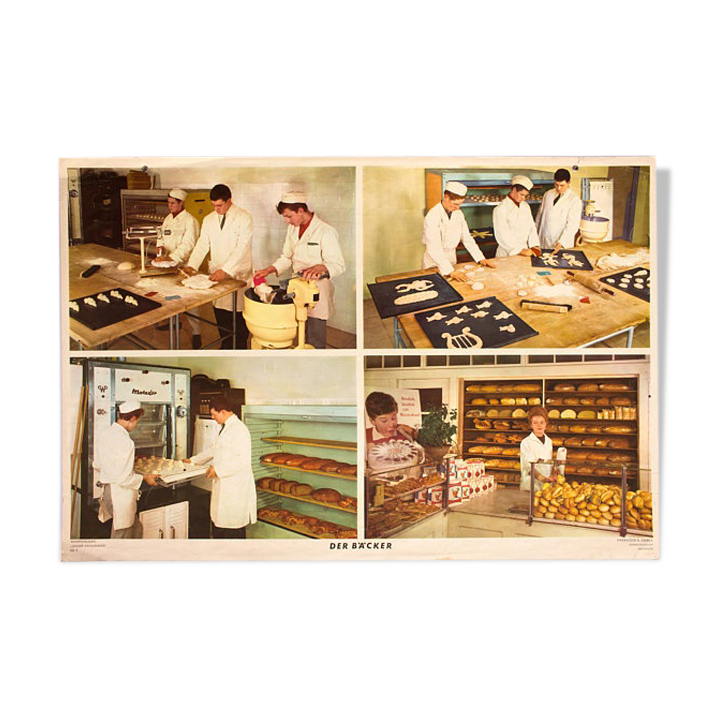 Affiche "Boulangerie" publiée par Harrasser und Überla Bayreuth Wandtafelserie « Notre artisan » 1963