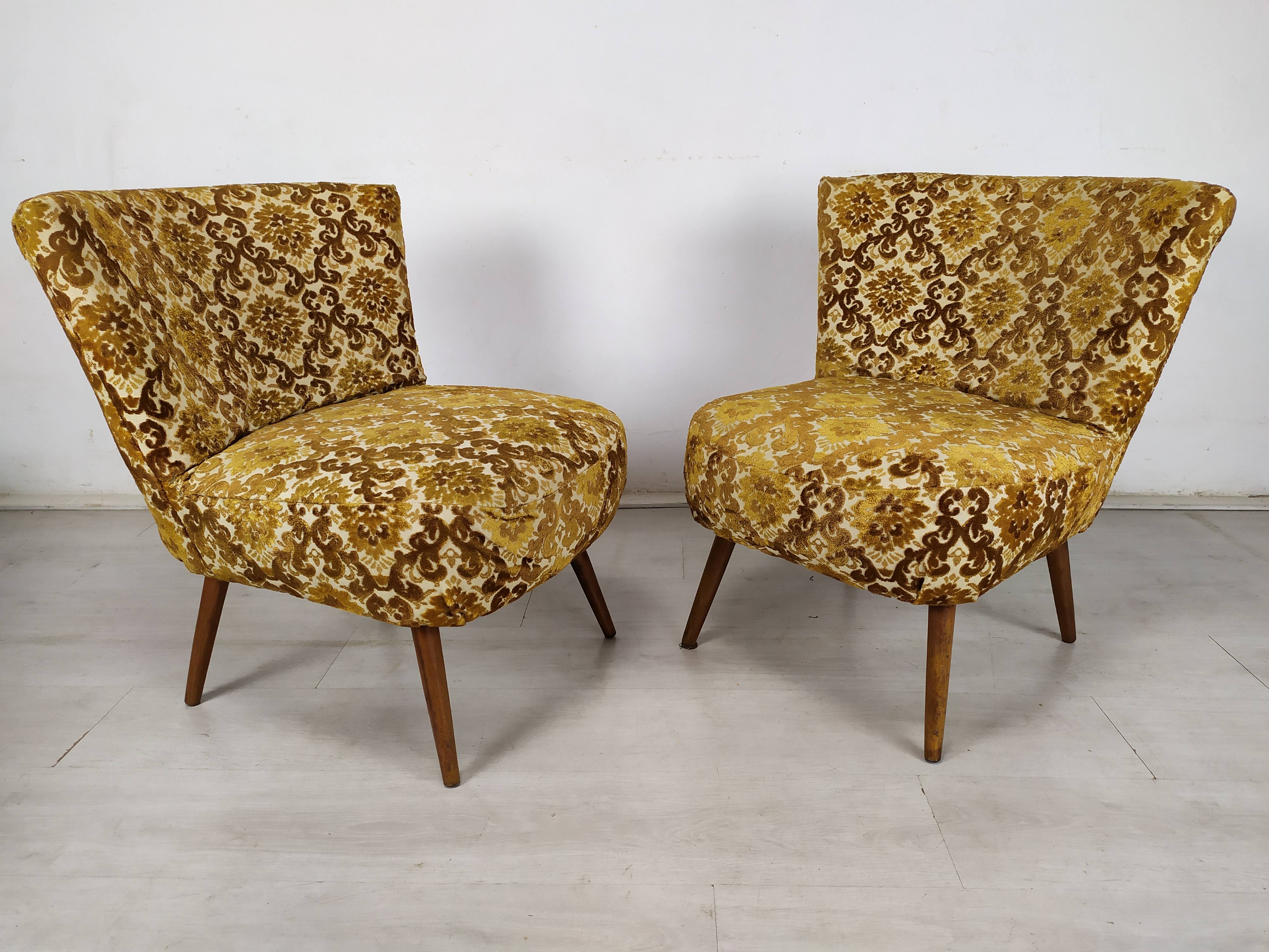 Bench and 2 vintage cocktail armchairs